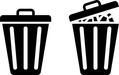 Closed and Open Trash Can Icons: Digital Delete and Waste Management Symbol Vector Set