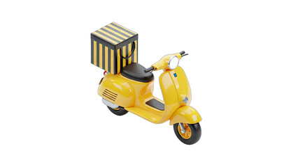 Yellow Scooter Delivering Package in White Background