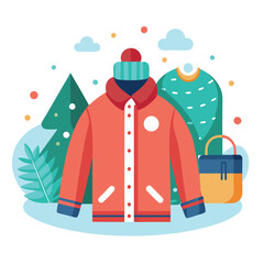 A shopping store winter fashion trends and personal style flat vector illustration