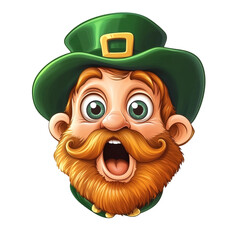 Cute Shocked or Surprised Leprechaun Head Sticker with Wide Open Mouth and Eyes Isolated for St. Patrick's Day Emoji Design