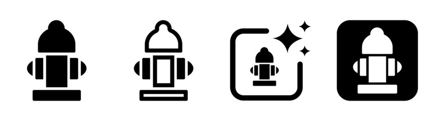 Fire hydrant icon with roadside emergency water source in a clean black vector illustration on a transparent background