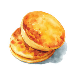 Isometric watercolor graphic of Arepas, neatly isolated on white background.