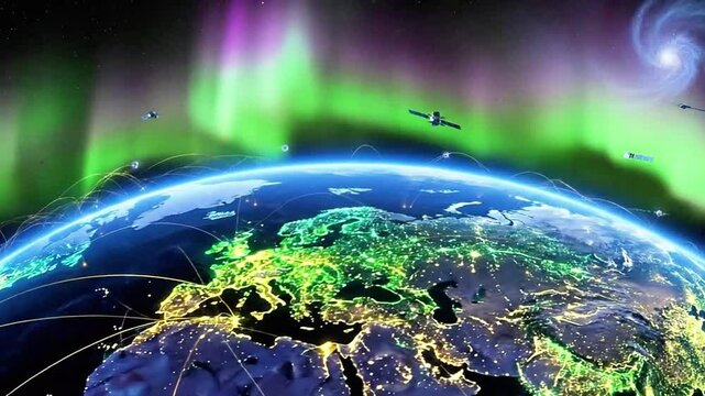 Neon Earth time-Lapse of Our Planet, Lit Up with Radiant Futuristic Lights.