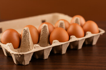 Chicken eggs. Close-up view. Fresh, pesticide-free chicken eggs from a free-range farm. A healthy eating lifestyle.