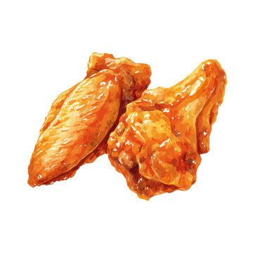Artistic isometric watercolor image of Buffalo Wings, isolated on a white surface.