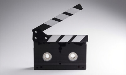 Fototapeta premium film slate. Movie clapperboard video cassette on a white background. Filmmaking