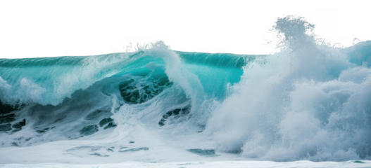 Crashing ocean wave with turquoise water isolated on a transparent background surf