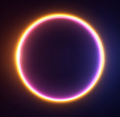 Obraz premium Leuchtender Neon-Ring mit Farbverlauf in Pink und Orange auf dunklem Hintergrund