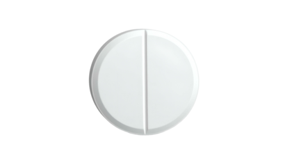 A white, round, scored tablet centered on a black background