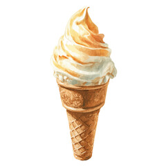 Artistic isometric watercolor image of Ice Cream Cone, isolated on a white surface.