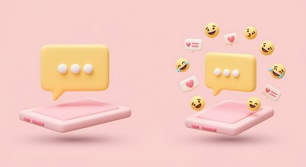 Modern smartphone with notification icons and speech bubbles on pink background