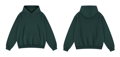 Blank Dark Green Oversized Hoodie Mockup Front and Back Views on Transparent © Drip