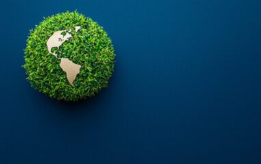 Green earth globe americas map blue background environmental concept planet north south