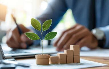 Business growth investment sustainability success strategy financial development concept plant graph