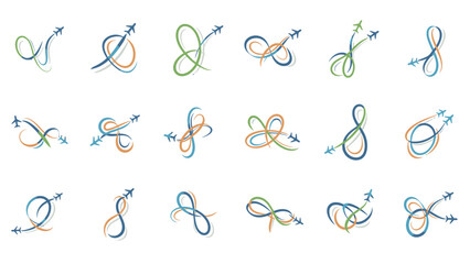 Airplane Icon Set in Flat Style for UI, Banner, Poster and Infographic