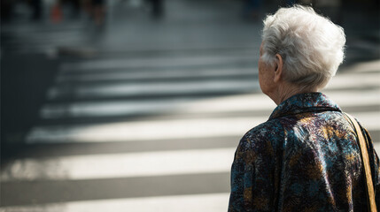 Elderly Person Walking Crossing Street Intersection