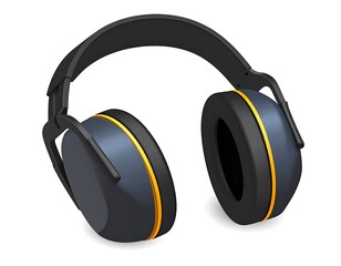 Headphones in dark gray with thin gold rings around the earcups, sitting on a white surface, casting shadow