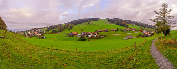 Sunset panorama of countryside, northeast Switzerland