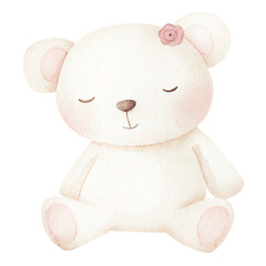 Watercolor cute teddy bear nursery illustration with soft pastel tones