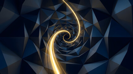 Dynamic Abstract Geometric Tunnel with Spiraling Golden Light Energy Flow