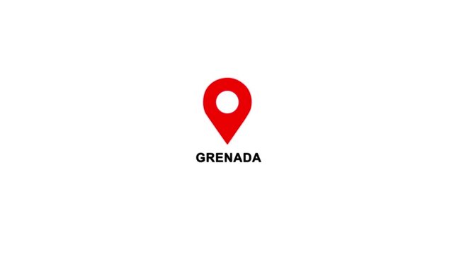 Grenada country location pin animation. GPS tracking map pointer icon with alpha channel and white background, 4K video.