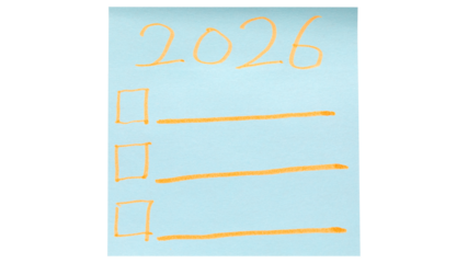 2026 goals list on transparent background. New year resolutions 2026 on white paper,New Year planning and resolution, goals, action, checklist, expectations concept.to do list on note