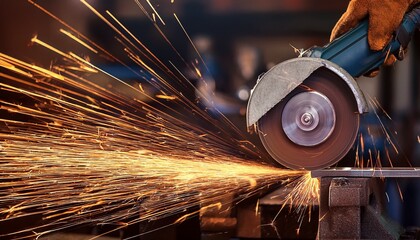 sparks flying from grinding in industrial workshop