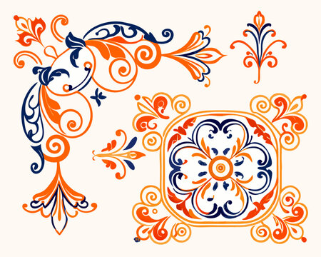 Ornate floral and scroll decorative elements, vector