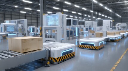 Automated warehouse with robotic systems and efficient parcel sorting technology in modern logistics hub