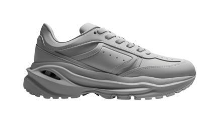 A modern grey chunky platform sneaker for urban fashion and footwear design.

