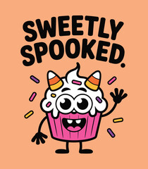 Sweetly Spooked Halloween Cupcake Character Illustration Design t-shirt design