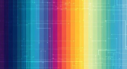 Abstract Rainbow Striped Background with Digital Circuit Lines