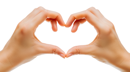 Two hands forming a heart shape symbol for love and romantic concepts.