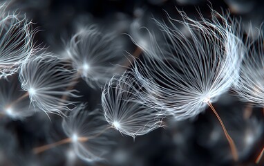 Magical garden scene with glowing water drops on a pink plant, isolated on a dark blurred background.