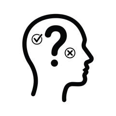 Thinking head with question mark and checkmark