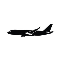 Airplane silhouette flying through the sky