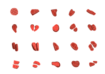 set of raw meat pieces