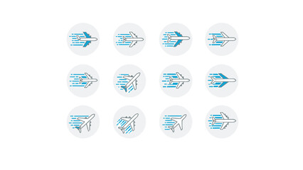 Airplane Icon Set in Flat Style for UI, Banner, Poster and Infographic
