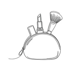 Makeup pouch with cosmetics and brush