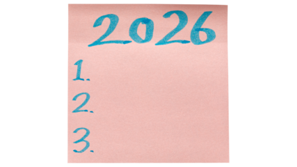 2026 goals list on transparent background. New year resolutions 2026 on white paper,New Year planning and resolution, goals, action, checklist, expectations concept.to do list on note
