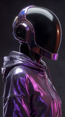 Futuristic Humanoid Robot in Purple Hoodie Cyberpunk
