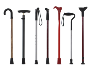 A collection of different types of walking canes for mobility support