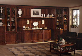 Single shot photo of a room with a bookcase