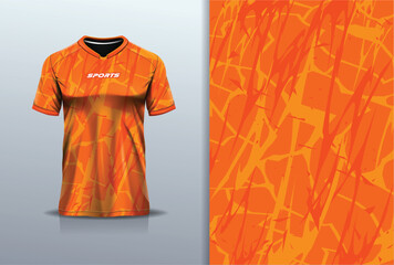 T-shirt mockup abstract texture grunge texture sport jersey design for football, soccer, racing, esports, running, orange yellow color © Nimpuna O