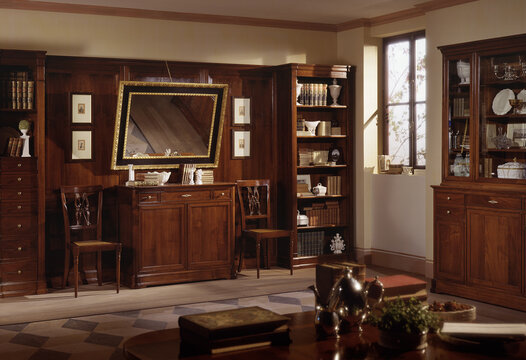 Single shot photo of a room with a bookcase