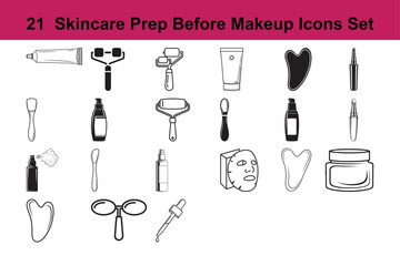 21  Skincare Prep Before Makeup Icons Set