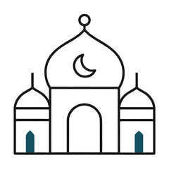 Minimalist mosque line icon illustrating islamic architecture and religious places