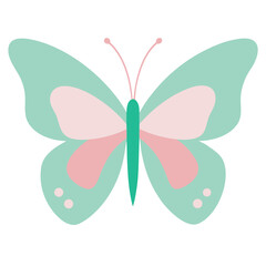 Simple butterfly illustration in soft mint green and pink colors on a white background