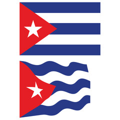 Cuban flags displaying the national symbol in both flat and waving styles
