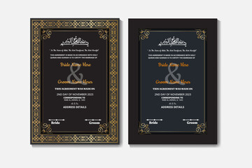 Elegant Wedding Invitation Cards with Ornate Gold Borders and Formal Typography